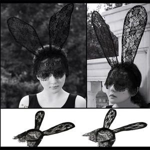 BLACK  SEXY LACE BUNNY EARS  HEADBAND VEIL *NEW*